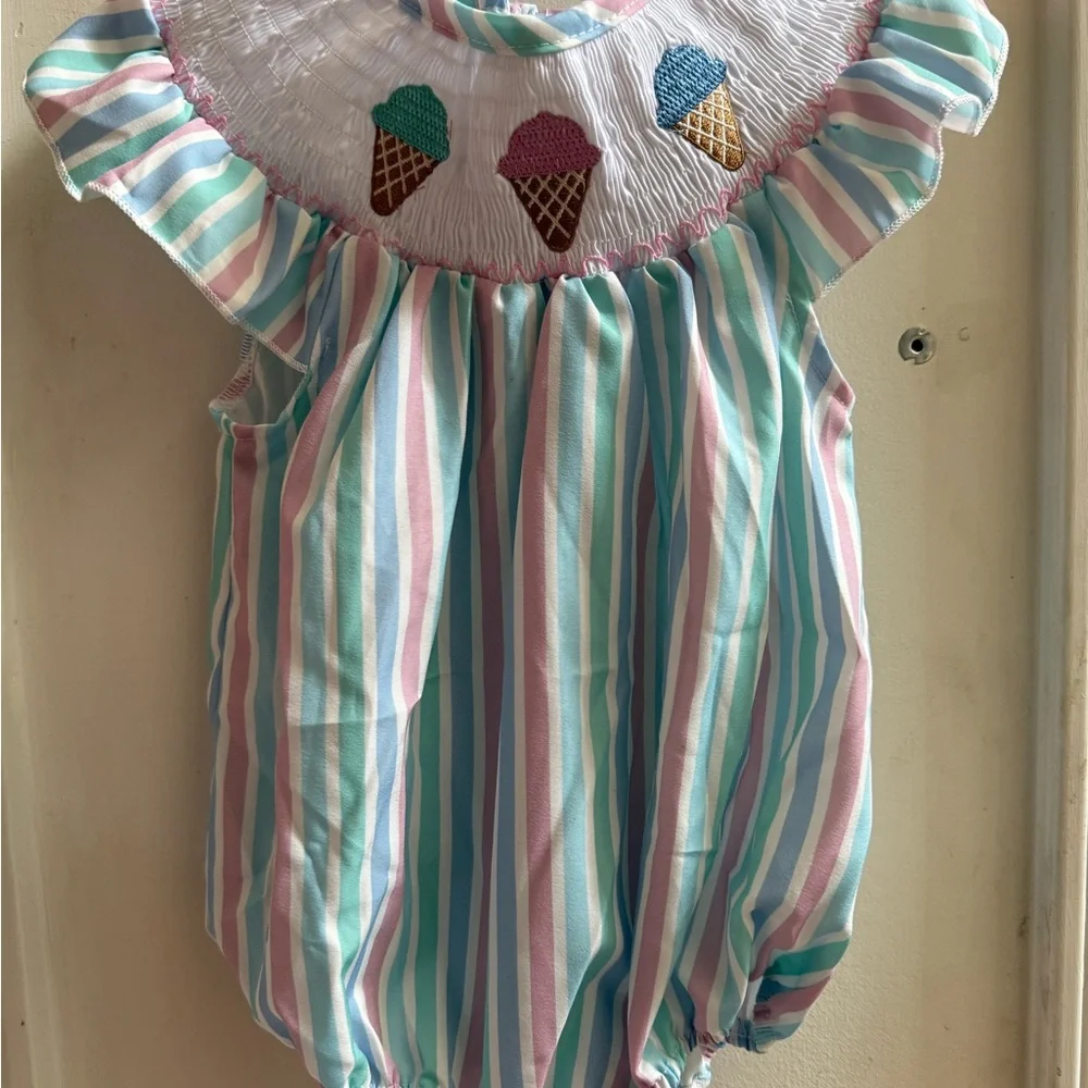 New Smocked Ice Cream Romper - Picture 4 of 7